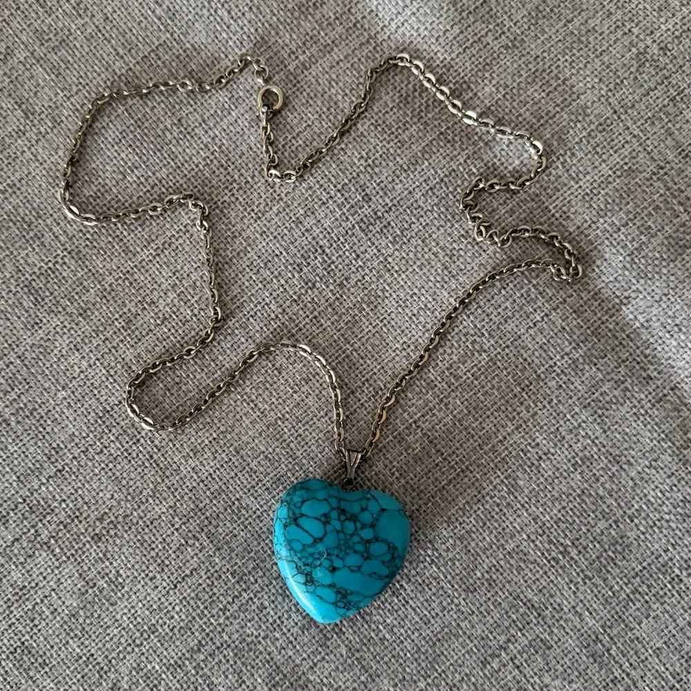 Large Faux Turquoise Heart Pendant Necklace | Boho Statement Jewelry